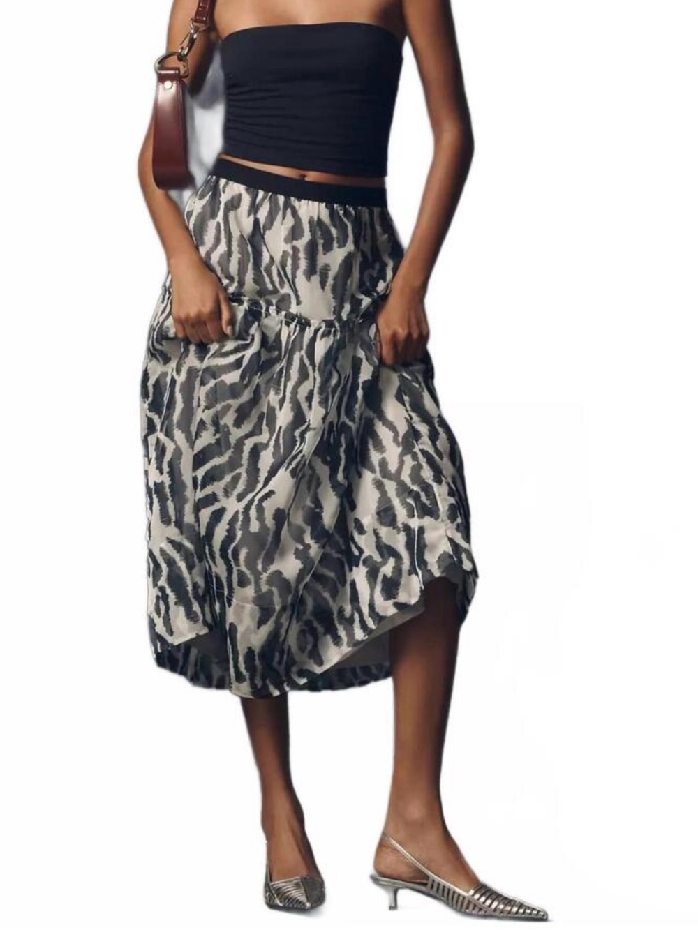 Anthropologie Maeve Black and White Animal -Print Skirt